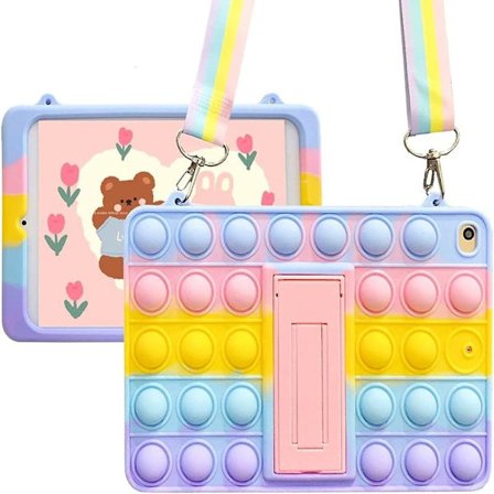 Push Pop Fidget Leker Deksel for iPad Air 2/Pro/iPad 6 9.7" Støtsikkert Silikon med Sammenleggbart Stativ og Snor (iPad Air 2/Pro/iPad 6 9.7")