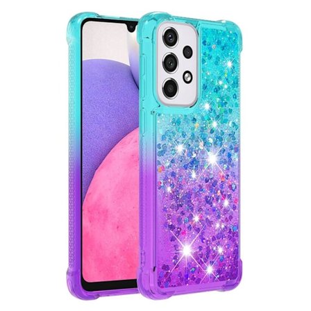 SKALO Samsung A33 5G Juoksuhiekka Glitter Sydämet TPU kuori - Turkoosi-Violetti