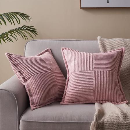 2 Pakkaa Pölyisen Vaaleanpunaisia Koristetyynynpäällisiä 18x18 Tuumaa Olohuoneen Sovalle, Pehmeät Raidallinen Sametti Neliötyynynpäällinen 45x45cm