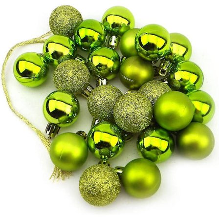 Koristeelliset joulupallot, 24 kpl, pieni koko, matta, kiiltävä, glitter, 3 cm, vihreä (vihreä)