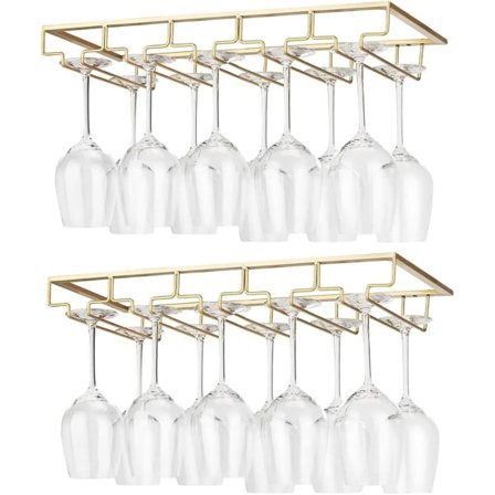 2 stk. 5-rækkers hængende holder til vinglas Metal Vinglasstativ under skabsmontering, guld