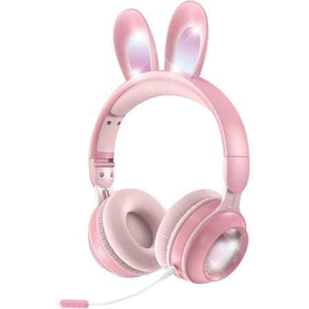 Trådlösa Bluetooth-hörlurar för barn med mikrofon, söta katthörlurar för flickor till skolan, hörlurar med ljus och brusreducering