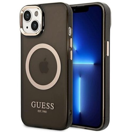 Guess GUHMP14MHTCMK iPhone 14 Plus 6.7" läpikuultava MagSafe kultainen kotelo Gold Outline