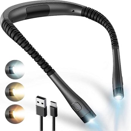 Læselampe til nakken, bøjelig genopladelig boglampe til læsning i sengen