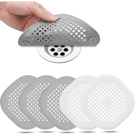5-delt hårfanger til brusebad, afløbsfilter til brusebad, silikone afløbsbeskytter, køkkenvaskesi med stærk sugekop
