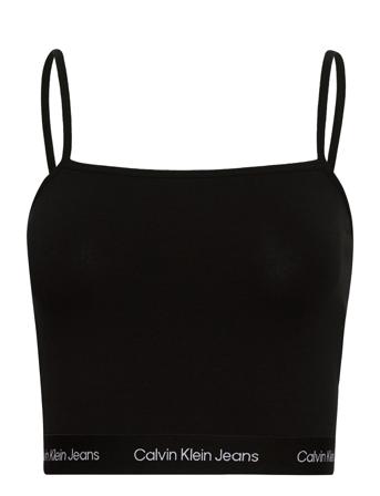 Logo Tape Strappy Top Crop Tops Sleeveless Crop Tops Svart Calvin Klein Jeans