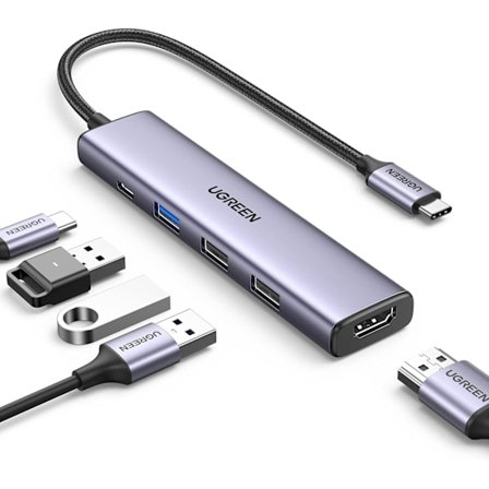 USB C Hub, 5-i-1 USB-C Multiport Adapter med 100W PD, 4K HDMI, 3 USB-A Dataporte til M1/M2 MacBook Air, iPhone 15 Pro/Pro Max