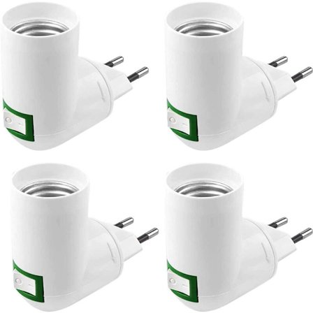 4 stk. E27 med afbryderkontakt AC 220V stikkontakt til væg køkkenlampe adapter LED pæreholder (hvid)