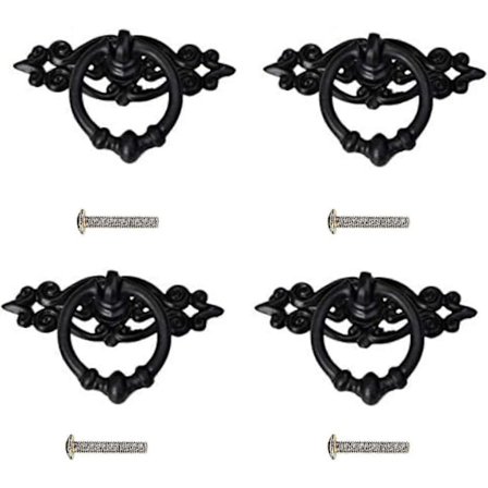 Svart Antik Skåpdörr Lådskåp Ring Draghandtag Retro Knopp (svart) (4st)