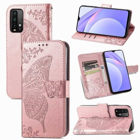 Xiaomi Redmi Note 9 tegnebog etui PU læder 4-LOMMES motiv sommerfugl