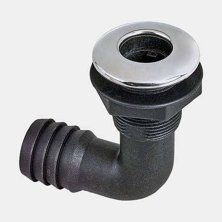 Bordsgenomföring plast, vinklad. Nippel 38 mm. Rostfri fläns