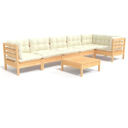 Vidaxl Loungegrupp Med Gräddvita Dynor 7 Delar Massiv Furu Creme