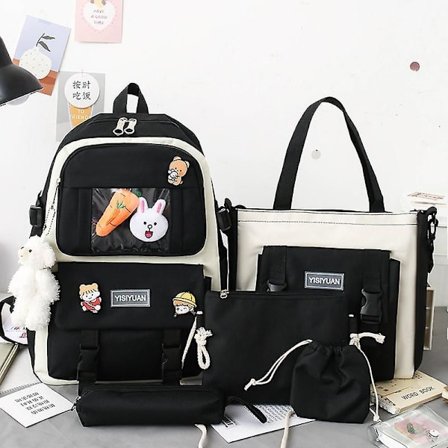 Student pige rygsæk skuldertaske skoletaske sæt lærred student koreansk stor kapacitet campus