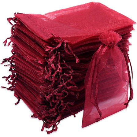 100 stk 10 x 15 cm vinrøde organzaposer, organza gaveposer, organza smykkeposer godteriposer bryllupsgaveposer med snøring brukt til bryllup,