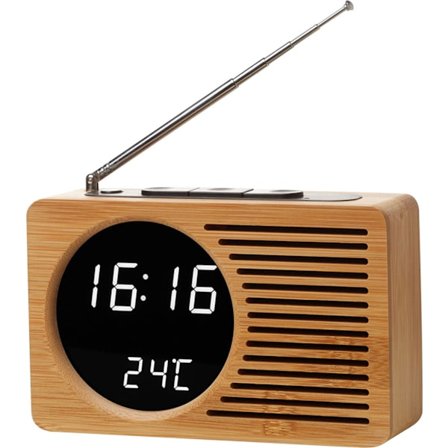 Digital radio i træ, vækkeur 165 × 90 × 45 mm