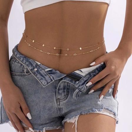 Boho Lagdelt Rhinestone Magekjede Gullperler Mage Midjekjeder Paljetter Belte Kroppskjede Smykker for Kvinner og Jenter