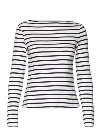 Cotton Boat Neck T-Shirt T-shirts & Tops Long-sleeved Valkoinen Mango