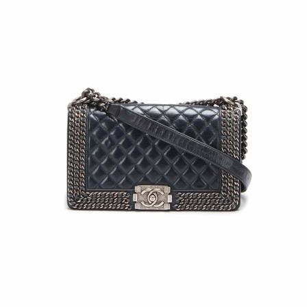 Chanel Vintage Pre-owned Chain Le Boy Taske Blå, Dame Vintage Tasker, Størrelse: ONE Size