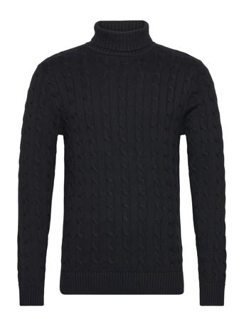 Slhryan Structure Roll Neck W Knitwear Turtlenecks Svart Selected Homme*Betinget Tilbud