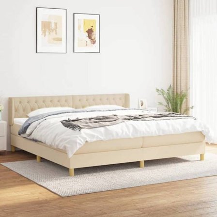 Maison Exclusive - Sengebund med lameller og madras Creme 200x200 cm Stof