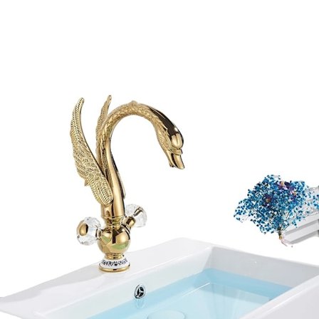 Guldsvanen Badeværelsesvaskarmatur, Dobbelt Håndtag, Poleret Messing,Guld