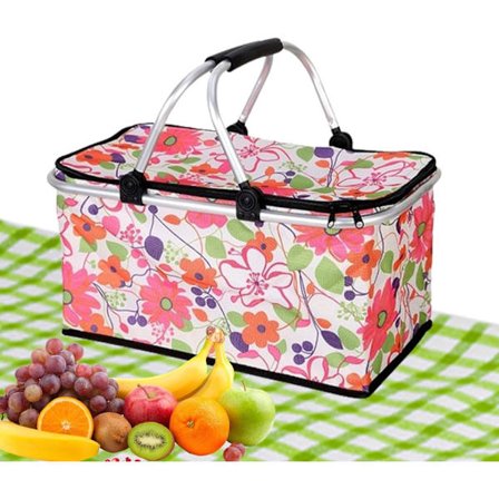 Isoleret picnickurv, 30L sammenklappelig køletaske til dagligvareindkøb og rejser, lækagesikker opbevaringstaske med låg og håndtag til Fo