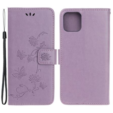 Perhoskuvioitu nahkakotelo iPhone 13 Minille, lila