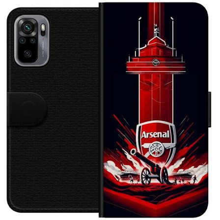 Kompatibel Tegnebogsetui til Xiaomi Redmi Note 10S Arsenal-emblem med kanon og stadionmotiv i kraftfuld rød og hvid sportsdesign