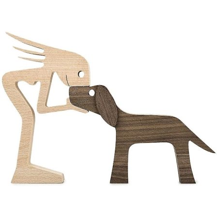 Håndlagde treskulpturer Aksenter Håndverk Figur for Hjemmedekor Aksenter, Kvinne og Hund Trestøtte, Dyreskulpturer Samling, Gave til Menn Kvinner