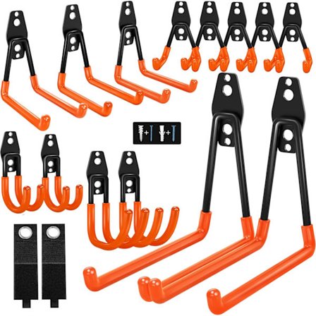 16-pak sorte kroge til garage - højkvalitets, skridsikre opbevaringskroge til cykel, stige, haveredskaber og slanger