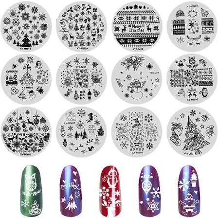 12 stk. neglestempelmal - Vinter stempelplate neglkunstplater