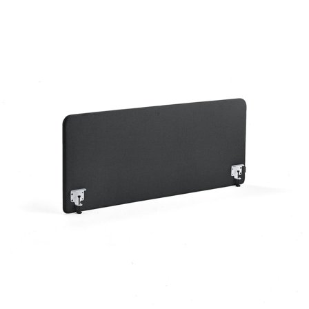 Bordskærm ZONE, inkl. hvide beslag, 1600X650x36 mm, stof Hush, mørkegrå