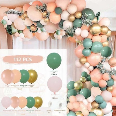 112 Delar Salviagrön Persika Blush Rosa Ballonggirlang Båge Kit för Baby Bridal Shower Bröllop Djungel Safari Tema Födelsedagsfest Dekorationer