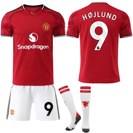 Man Utd Hjemmedrakt 2025-26, Højlund Nr.9, Drakter for Voksne & Barn med Sokker No.9 Hojlund