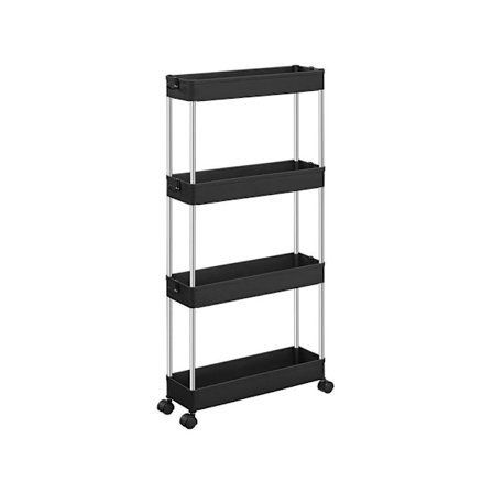 Rootz Trolley - Slank 4-tiers Trolley - Rullevogn - Brugsvogn til opbevaring - Køkkenvogn - Industrivogn - Polypropylen - Metalrør - Sort - 40 x 13,5