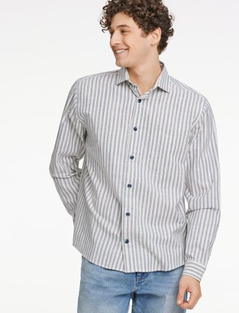 Lindbergh Striped Cotton Shirt L/S - Beige - S