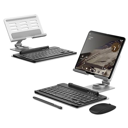 för Samsung Galaxy Fold / Z Fold Serien Vikbart Skrivbordsställ med Bluetooth Tangentbord + Mus + Stylus-Perfet