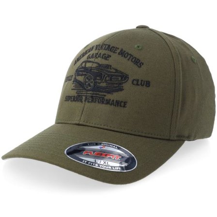 Gearshift - Grön flexfit Keps - American Vintage Muscle Car Club Olive Flexfit @ Hatstore