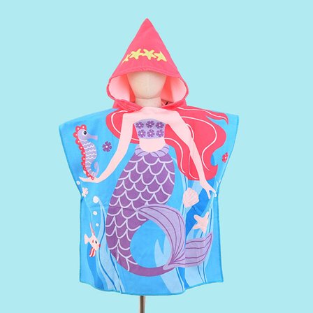 Barneponcho med hette, egnet for gutter og jenter dusj strand basseng badekåpe, 60*120cm (stil 1)