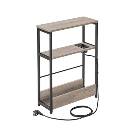 Rootz sengebord med stikkontakt - Natbord - Endebord - Spånplade og stål - Greige-farvet blæk Sort - 18 cm x 45 cm x 58 cm - 4,4 kg - 100 kg Belastnin