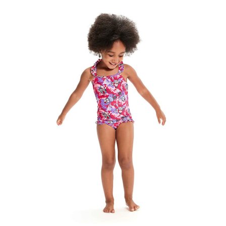 Speedo Baby Girls Learn To Swim Printed Thin Strap Frill One Pi