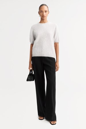 Soft Goat - Brushed Short Sleeve - Women cashmere sweater - L - Light Grey