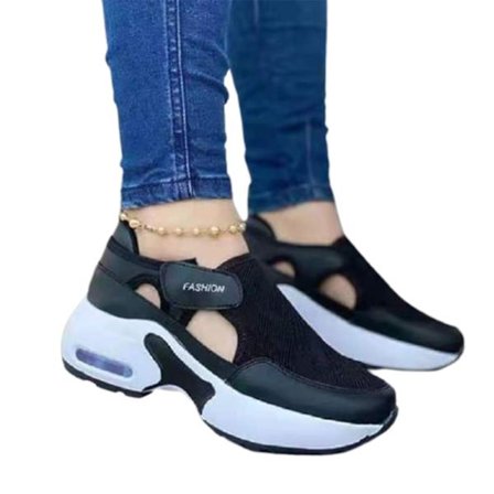 Ortopediska luftdämpade flygande vävda sneakers för damer, för parpromenader, svarta, storlek 40