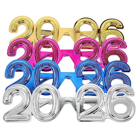 4 stk. 2026 Nytårsfest Briller: Sjove Ferie Briller Til Nytårsaftensdekorationer - Glitter Nummer Briller Til Fotorekvisitter[D]