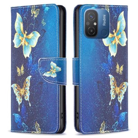 Wonderland Xiaomi Redmi 12C Flip Etui - Gyldne Sommerfugle Blue
