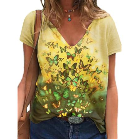 Kortärmad T-shirt För Kvinnor Med Blommiga Printed Toppar