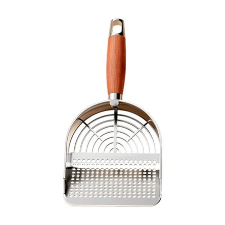 Rostfritt Stål Kattsandsspade med Fina Hål och Trähandtag - Effektiv Siktning