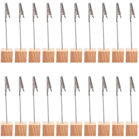 20 Træ Memo Clips, Bordnumre, Bordkort Holdere, Letvægts Træ Cube Base, Memo Foto Papir Note Clip - Brun