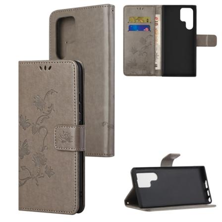 Läderfodral Fjärilar Samsung Galaxy S24 Ultra Grå