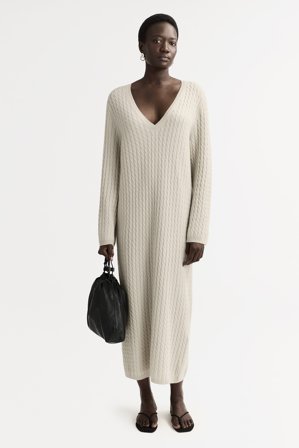 Soft Goat - Cable Knit Dress - Cashmere dress - S - Chalk